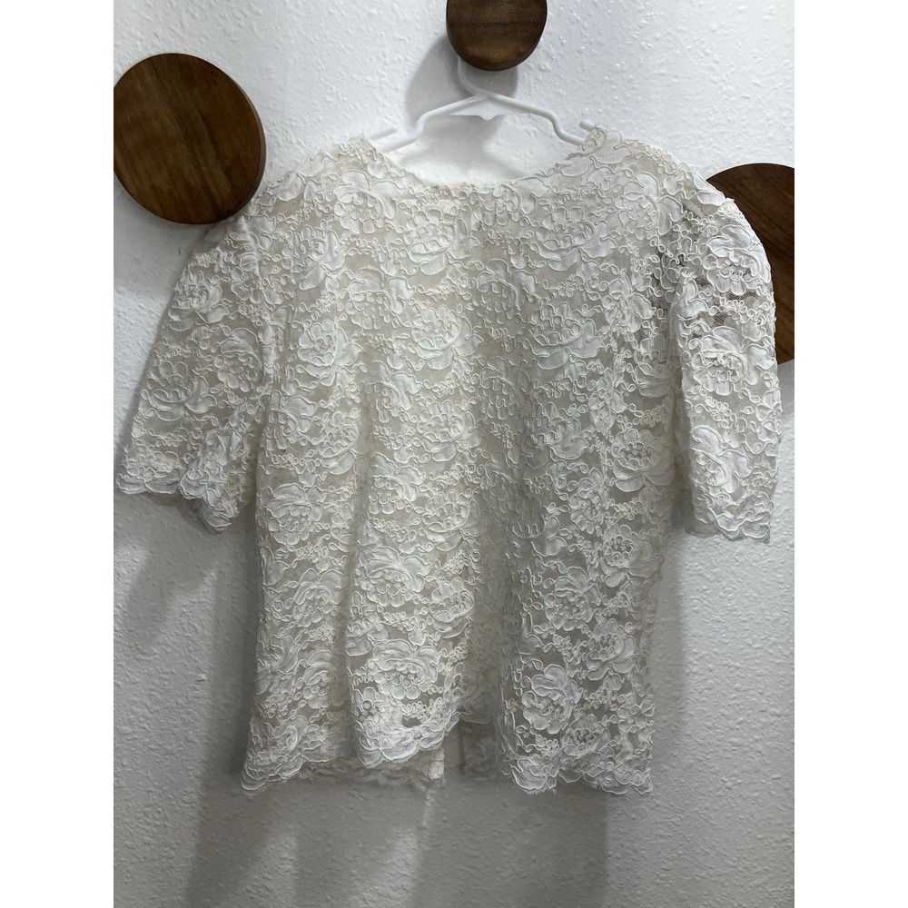 Women's Ecru Lace Blouse Bridal Heirloom Style Full Back Button Closure Small